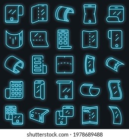 Flexible Screen Icons Set. Outline Set Of Flexible Screen Vector Icons Neon Color On Black