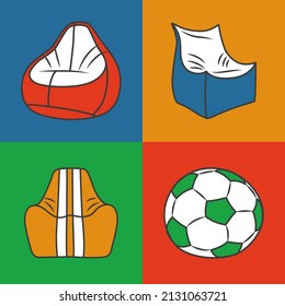 Flexible seat soft bean bag chair. Furniture collection. Vector illustration. EPS 10.