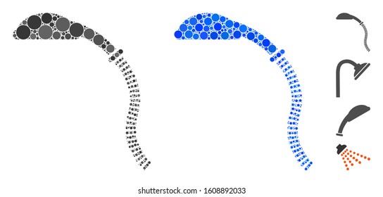 Flexible shower composition of circle elements in variable sizes and shades, based on flexible shower icon. Vector round elements are organized into blue composition.