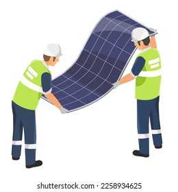 Flexible Solar Panels Power Film Sticker sheet For Curve roof shape installation service illustration isometric isolated vector