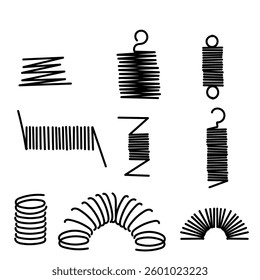 Flexible spiral metal elastic wire spring in hand drawn doodle sketch collection