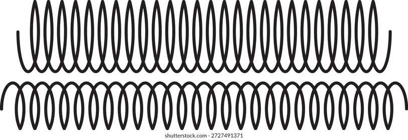 Ícone de mola flexível vetor delineamento conjunto sinal de ilustração. Ícone de bobina de arame em estilo linear fino traçado na moda. Espirais de arame metálico. Peças de suspensão de carro.