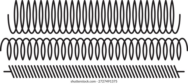 Ícone de mola flexível vetor delineamento conjunto sinal de ilustração. Ícone de bobina de arame em estilo linear fino traçado na moda. Espirais de arame metálico. Peças de suspensão de carro.