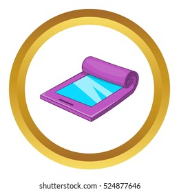 Flexible tablet vector icon in golden circle, cartoon style isolated on white background