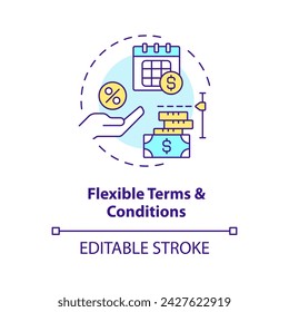 Flexible terms and conditions multi color concept icon. Loan amounts and repayment schedules. Round shape line illustration. Abstract idea. Graphic design. Easy to use in marketing