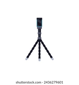 Flexible tripod with smartphone. Vector illustration of a mobile phone secured on a versatile tripod with bendable legs, ideal for various shooting angles