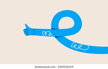 Flexible twisted  hand, shows thumb up. Colorful vector illustration
