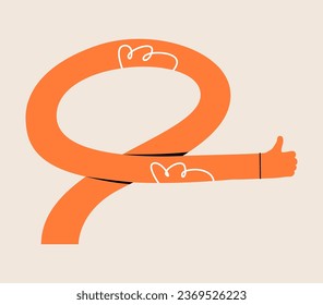 Flexible twisted  hand, shows thumb up. Colorful vector illustration
