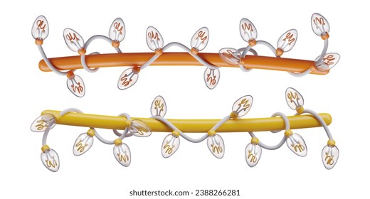 Flexible wire garlands are wrapped around rigid sticks. Decorative frames for holiday design. Vector elements of different colors on white background. Christmas illumination