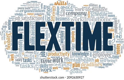 Flexible Work Hours - Flextime Conceptual Vector Illustration Word Cloud Isolated On White Background.