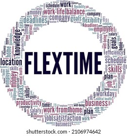 Flexible Work Hours - Flextime Conceptual Vector Illustration Word Cloud Isolated On White Background.