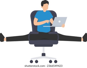 Flexible work, let employee manage their working time to finish project, Smart relax businessman working with laptop, Stretching his leg between chairs balance

