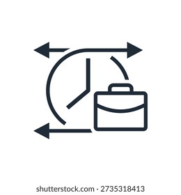  Horário de trabalho flexível. Gerencie o seu tempo. Ilustração de ícone linear vetorial isolada no fundo branco.