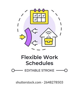 Flexible work schedules multi color concept icon. Monthly planner, calender. Remote employment. Round shape line illustration. Abstract idea. Graphic design. Easy to use in article, blog post