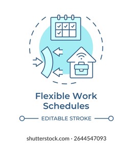 Flexible work schedules soft blue concept icon. Monthly planner, calender. Remote employment. Round shape line illustration. Abstract idea. Graphic design. Easy to use in article, blog post