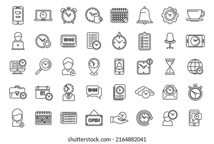 Flexible working hours icons set outline vector. Alarm clock. Work flexible