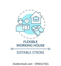 Flexible working house concept icon. Working remotely from home idea thin line illustration. Work-from-home position. Telecommuting. Vector isolated outline RGB color drawing. Editable stroke