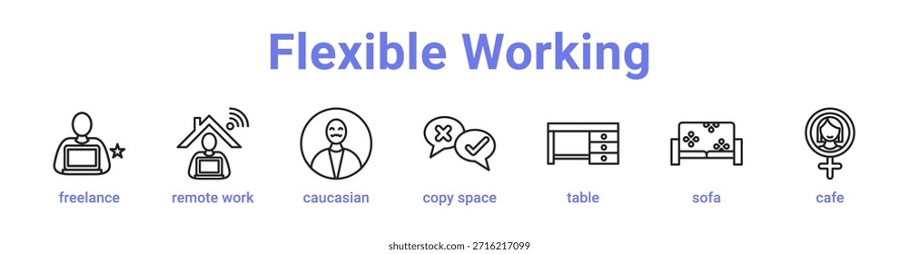 -Flexível ícone de trabalho banner e coleção cor azul