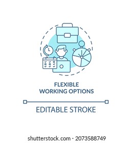 Flexible Working Options Blue Concept Icon. Employee Perks Abstract Idea Thin Line Illustration. Remote Working At Home. Office Workplace. Vector Isolated Outline Color Drawing. Editable Stroke