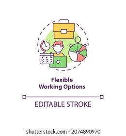 Flexible working options concept icon. Employee perks abstract idea thin line illustration. Remote working at home. Office workplace. Vector isolated outline color drawing. Editable stroke