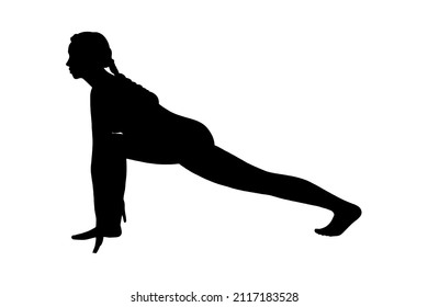 Flexible yogi woman silhouette. Hatha yoga equestrian pose. Vector illustration in white background