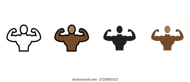 Vector del sistema del icono del brazo de flexión en el fondo blanco. fuerte, músculo, aptitud, gimnasio, ejercicio, saludable, estilo de vida, fuerza, poder, icono. Ilustración vectorial.