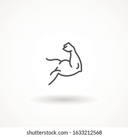 Flexing bicep muscle arm strength or power line editable strok vector icon for exercise. biceps musclar arm icon isolated on white background. Sport and fitness symbol
