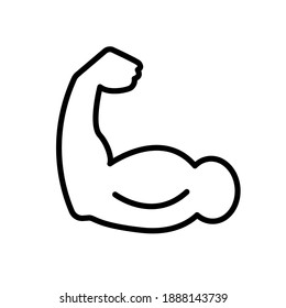 Flexing bicep muscle strength or power line art vector icon for exercise apps and websites