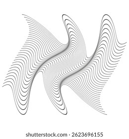 Flexing wave shape. Abstract vector form. Black flowing pattern. Optical dynamic texture.
