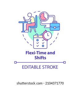 Flexi-time and shifts concept icon. Comfortable schedule for employees abstract idea thin line illustration. Isolated outline drawing. Editable stroke. Roboto-Medium, Myriad Pro-Bold fonts used