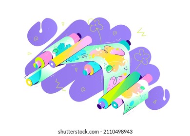 Flexographic colourful print machine printing press rollers vector illustration. In-line press, rotary or flexo machine flat concept
