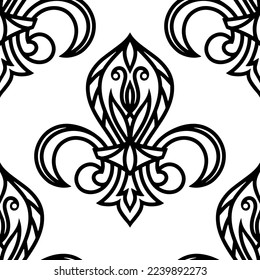 Fleyr de lis seamless pattern isolated. Doodle hand drawn art. Sketch vector stock illustration. EPS 10