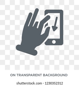 Flick Down gesture icon. Trendy flat vector Flick Down gesture icon on transparent background from Hands and guestures collection. 
