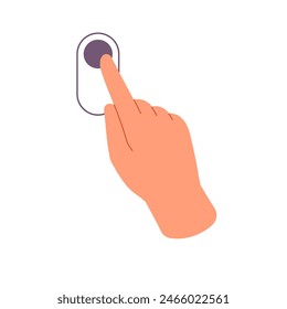 Flick up or down tutor for touchscreen devices. Person using switch, slides, swipes on touch screen with finger. Hand gesture for sensor interface control. Flat isolated vector illustration on white