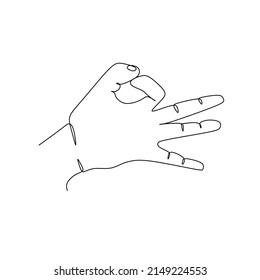 flick finger continuous line draw design vector illustration. Sign and symbol of hand gestures. Single continuous drawing line. Hand drawn style art doodle isolated on white background illustration.