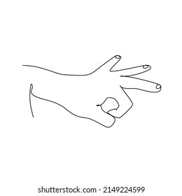 ilustración vectorial de diseño de trazos de líneas continuas de dedo de brillo. Signo y símbolo de gestos de mano. Una sola línea de dibujo continua. Doodle de estilo dibujado a mano aislado en ilustración de fondo blanco.
