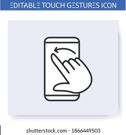 Flick finger hand gesture line icon. Swipe left. Multitouch gestures for smartphone use.Touchscreen technology.User interface action concept.Isolated vector illustration.Editable stroke 