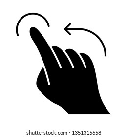 Flick left gesture glyph icon. Touchscreen gesturing. Human hand and fingers. Using sensory devices. Silhouette symbol. Negative space. Vector isolated illustration