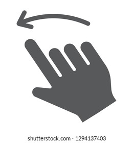 Flick left glyph icon, action and hand, gesture sign, vector graphics, a solid pattern on a white background, eps 10.