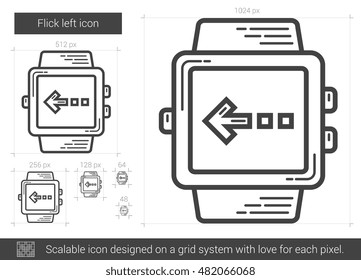 Flick left vector line icon isolated on white background. Flick left line icon for infographic, website or app. Scalable icon designed on a grid system.