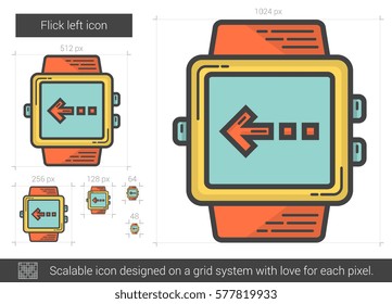 Flick left vector line icon isolated on white background. Flick left line icon for infographic, website or app. Scalable icon designed on a grid system.