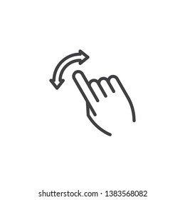 Flick right and down line icon. Hand Click linear style sign for mobile concept and web design. Finger touch gesture outline vector icon. Symbol, logo illustration. Pixel perfect vector graphics