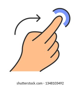 Flick right gesturing color icon.Touchscreen gesture. Human hand and fingers. Tap, point, click. Using sensory devices. Isolated vector illustration