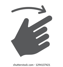 Flick right glyph icon, gesture and hand, swipe sign, vector graphics, a solid pattern on a white background, eps 10.
