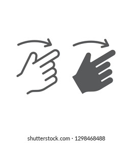 Flick right line and glyph icon, finger and hand, gesture sign, vector graphics, a linear pattern on a white background.