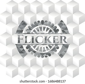 emblema gris parpadeo. Retro con fondo blanco de cubo geométrico