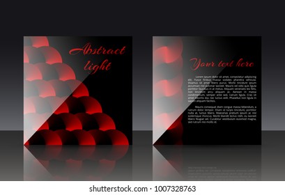 The flickering background of a brochure with red plates and a bright conical gradient on the black backdrop