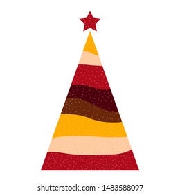 Flickering christmas tree. Abstract spruce with a star in warm colors. Winter New Year colors. Vector illustration isolated on a white background. It looks like spices, sand.