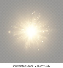 Flickering golden star on a transparent background. The effect of bright sunlight. Bright light effect for illustrations and vector design.	
