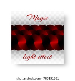 Flickering invitation card design with red round discs and metallic gradient on a transparent backdrop